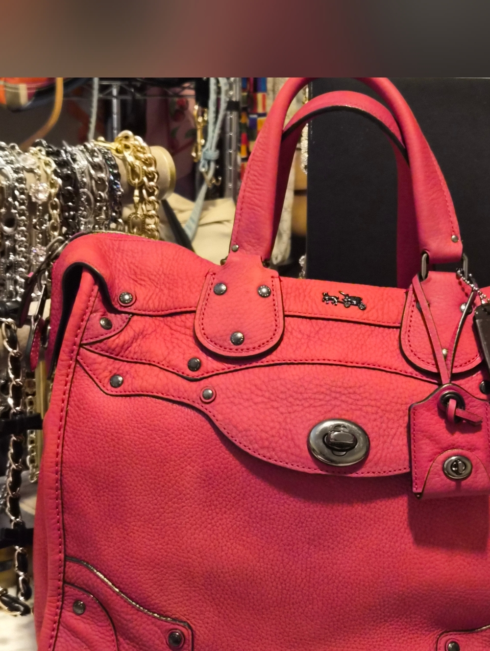 AUTHENTIC COACH RHYDER 33 SATCHEL TOTE — STUNNING RED PEBBLED LEATHER